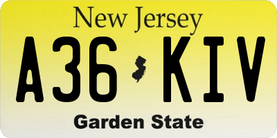 NJ license plate A36KIV