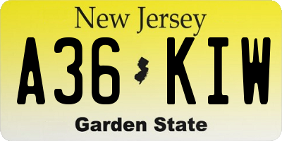 NJ license plate A36KIW