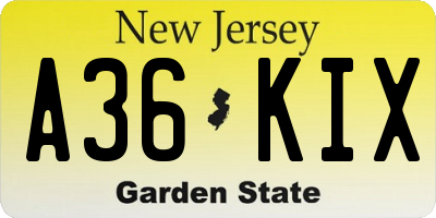 NJ license plate A36KIX