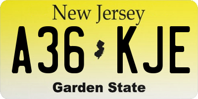 NJ license plate A36KJE