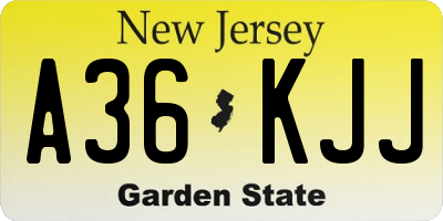 NJ license plate A36KJJ