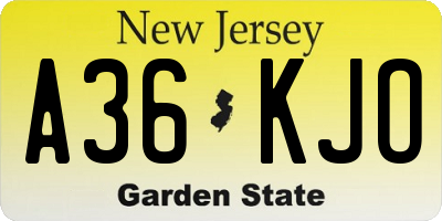 NJ license plate A36KJO