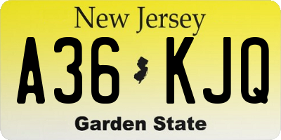 NJ license plate A36KJQ