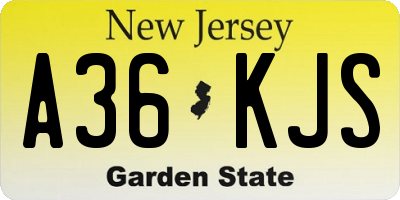 NJ license plate A36KJS