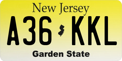 NJ license plate A36KKL