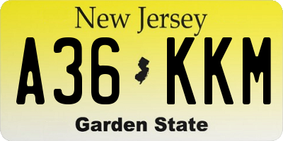 NJ license plate A36KKM