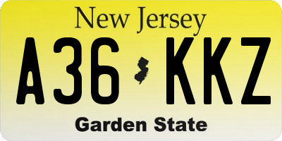 NJ license plate A36KKZ