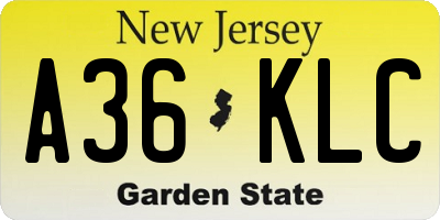 NJ license plate A36KLC