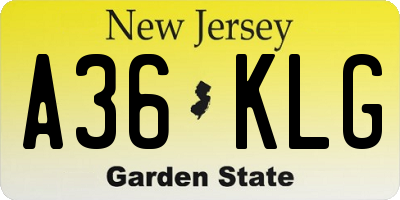 NJ license plate A36KLG