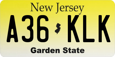 NJ license plate A36KLK