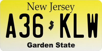 NJ license plate A36KLW