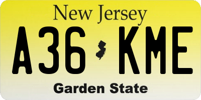 NJ license plate A36KME