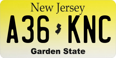 NJ license plate A36KNC