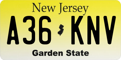 NJ license plate A36KNV