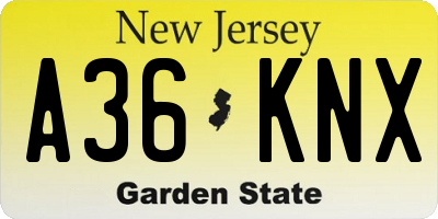 NJ license plate A36KNX