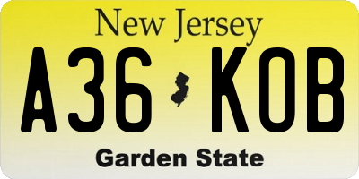NJ license plate A36KOB