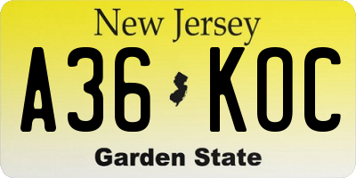 NJ license plate A36KOC