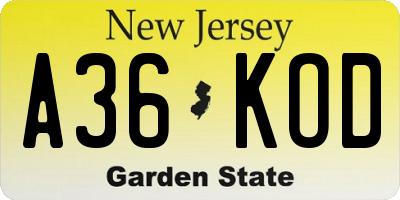 NJ license plate A36KOD