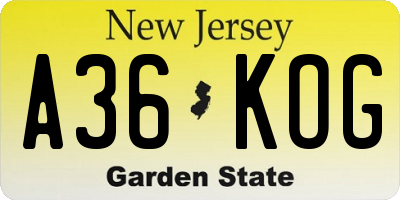 NJ license plate A36KOG
