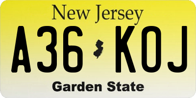 NJ license plate A36KOJ