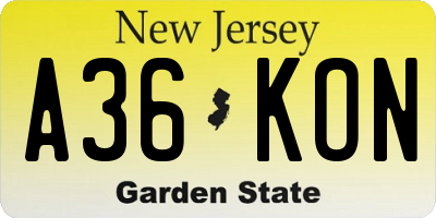 NJ license plate A36KON