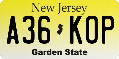 NJ license plate A36KOP