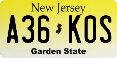 NJ license plate A36KOS