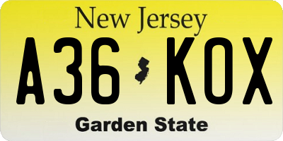 NJ license plate A36KOX
