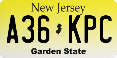 NJ license plate A36KPC