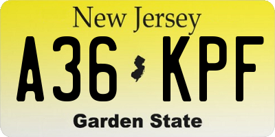 NJ license plate A36KPF