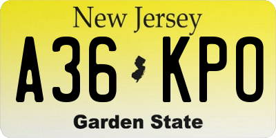 NJ license plate A36KPO