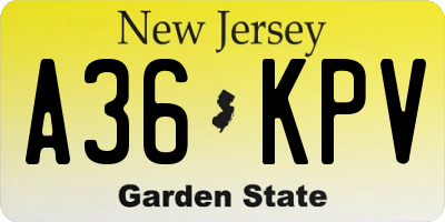 NJ license plate A36KPV
