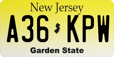 NJ license plate A36KPW