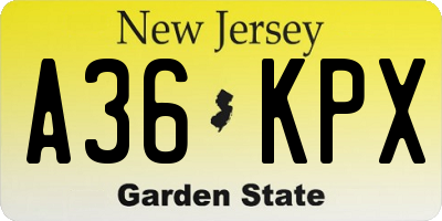 NJ license plate A36KPX