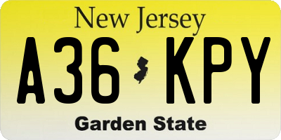 NJ license plate A36KPY