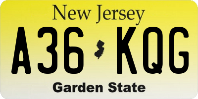 NJ license plate A36KQG