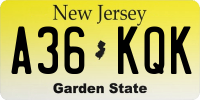 NJ license plate A36KQK