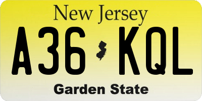 NJ license plate A36KQL