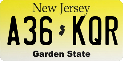 NJ license plate A36KQR