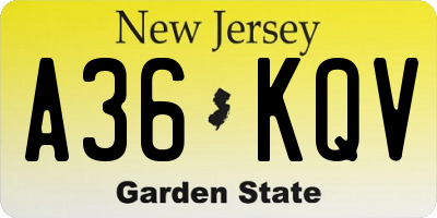 NJ license plate A36KQV