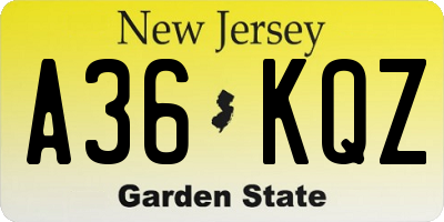 NJ license plate A36KQZ