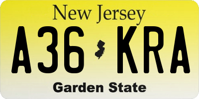 NJ license plate A36KRA