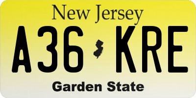 NJ license plate A36KRE