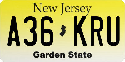 NJ license plate A36KRU