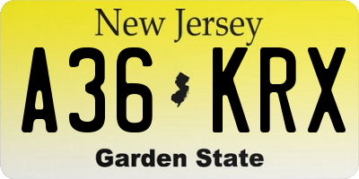 NJ license plate A36KRX