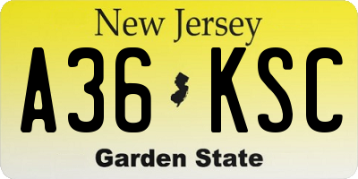 NJ license plate A36KSC