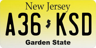 NJ license plate A36KSD