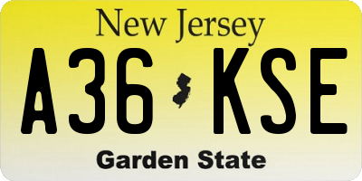 NJ license plate A36KSE
