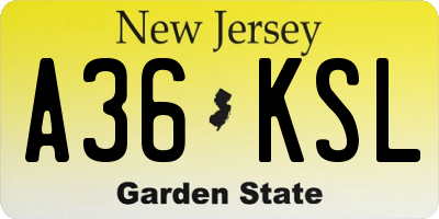 NJ license plate A36KSL