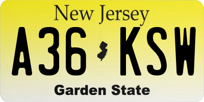 NJ license plate A36KSW